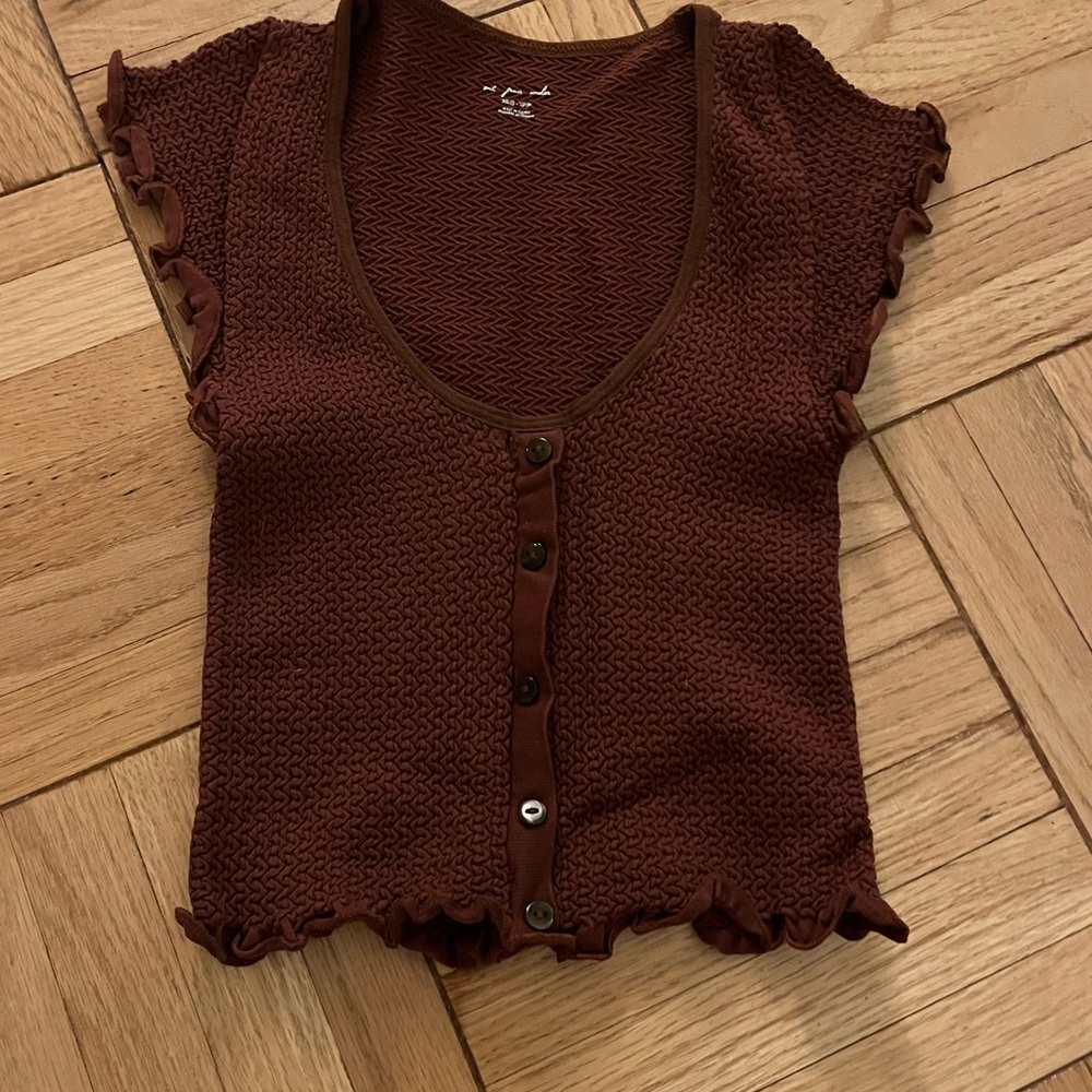 Brown Button-Up Knit Top